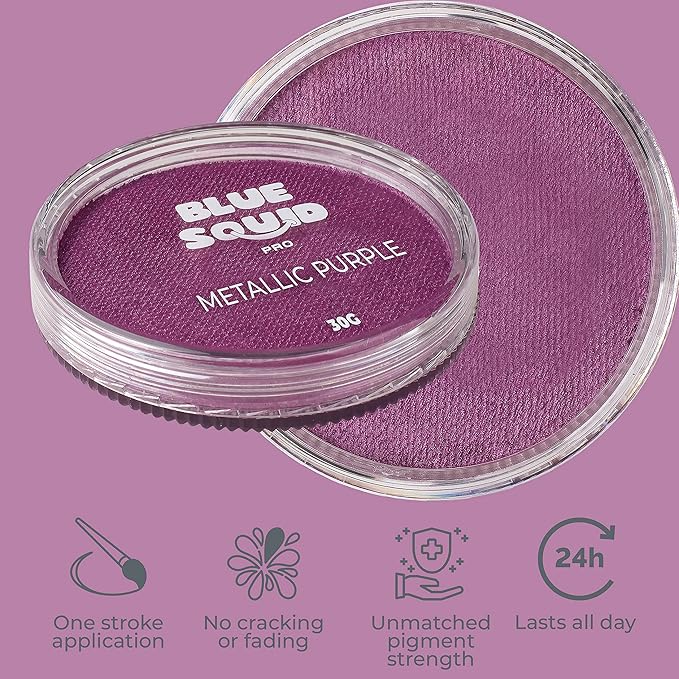 Blue Squid PRO Face Paint - Professional Water Based Single Cake Facepaint & Body Paints - SFX Makeup, Kids Adults Face Painting for Costume, Halloween, Cosplay - Metallic Purple 30g / 1oz