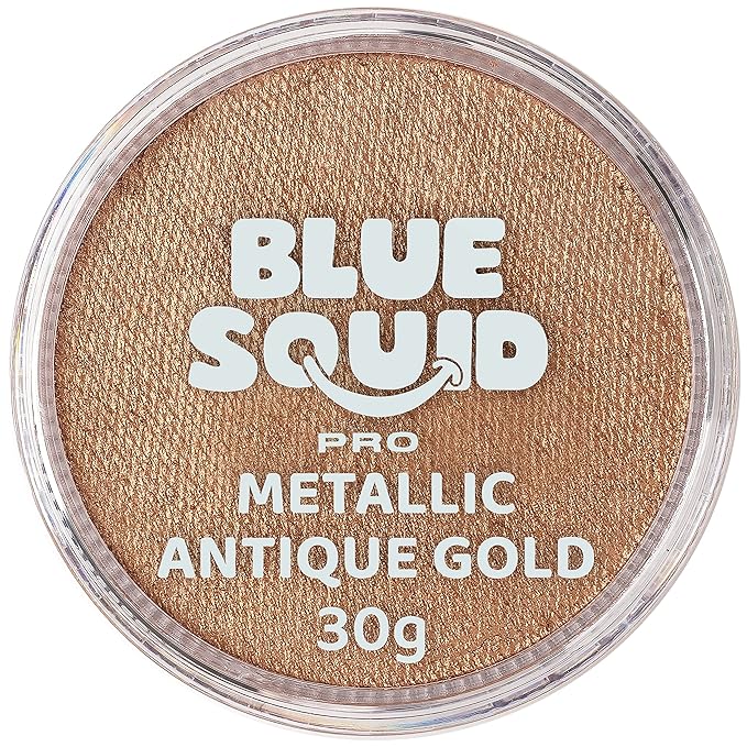 Blue Squid Face Paint Water Based Single Cake Professional Face Paint & Body Paint - Water Activated, Kids Adults Face Painting for Costume, Halloween Makeup - Metallic Antique Gold Face Paint 30g