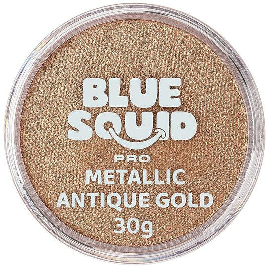 Blue Squid Face Paint Water Based Single Cake Professional Face Paint & Body Paint - Water Activated, Kids Adults Face Painting for Costume, Halloween Makeup - Metallic Antique Gold Face Paint 30g