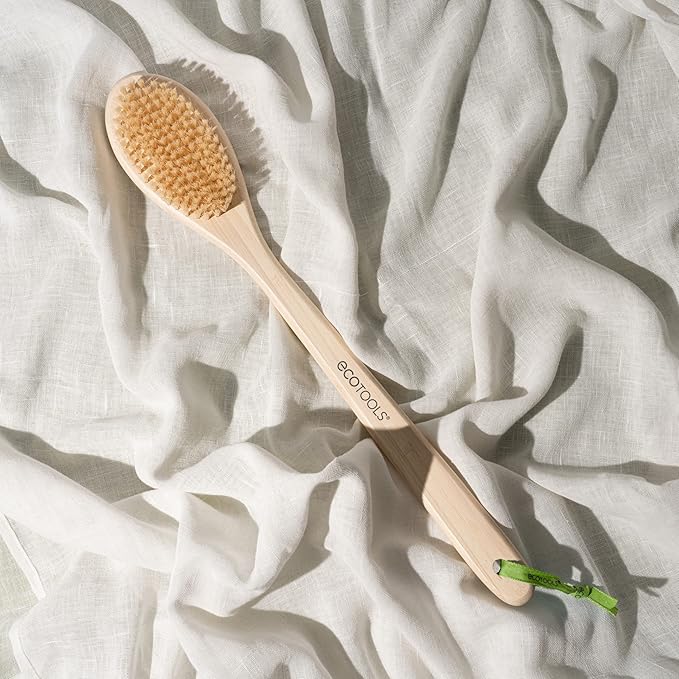 EcoTools Bristle Bath Brush, Shower Body Brush with Gentle, Stiff Bristles, Long Bamboo Handle, Gently Exfoliating for Back & Body, Stimulates Blood Circulation, Eco-Friendly, 1 Count (Pack of 2)
