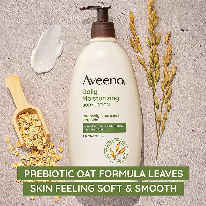 Aveeno Daily Moisturizing Body Lotion for Dry Skin with Prebiotic Oat, Fragrance & Paraben Free, Non-Greasy, Non-Comedogenic, for Sensitive Skin & 72-Hour Moisturizer 18 Fl Oz (Pack of 2)