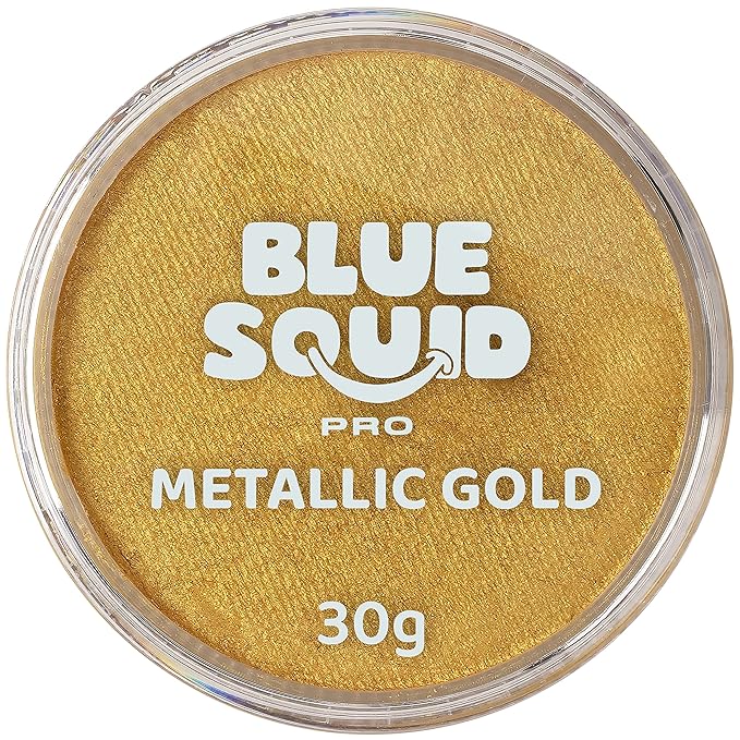 Blue Squid Face Paint Water Based Single Cake Professional Face Paint & Body Paint - Water Activated, Kids Adults Face Painting for Costume, Halloween Makeup, Cosplay - Metallic Gold Face Paint 30g