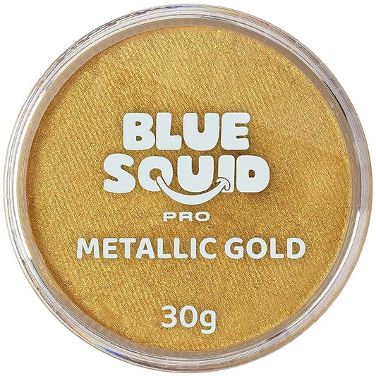 Blue Squid Face Paint Water Based Single Cake Professional Face Paint & Body Paint - Water Activated, Kids Adults Face Painting for Costume, Halloween Makeup, Cosplay - Metallic Gold Face Paint 30g
