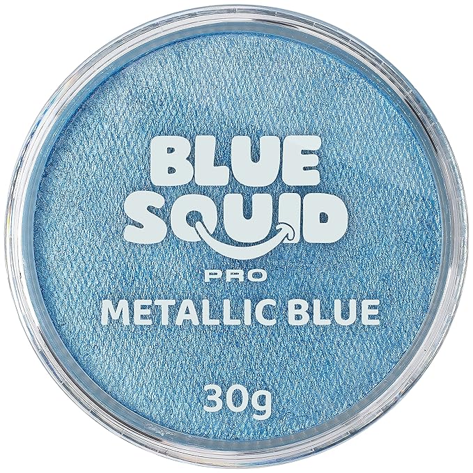 Blue Squid Face Paint Water Based Single Cake Professional Face Paint & Body Paint - Water Activated, Kids Adults Face Painting for Costume, Halloween Makeup, Cosplay - Metallic Blue Face Paint 30g