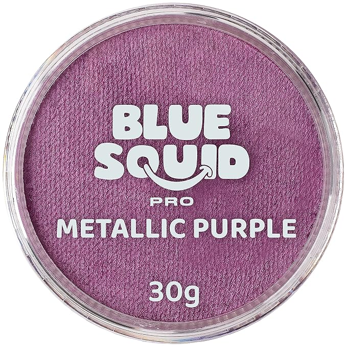Blue Squid PRO Face Paint - Professional Water Based Single Cake Facepaint & Body Paints - SFX Makeup, Kids Adults Face Painting for Costume, Halloween, Cosplay - Metallic Purple 30g / 1oz