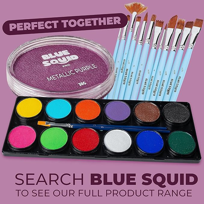 Blue Squid PRO Face Paint - Professional Water Based Single Cake Facepaint & Body Paints - SFX Makeup, Kids Adults Face Painting for Costume, Halloween, Cosplay - Metallic Purple 30g / 1oz